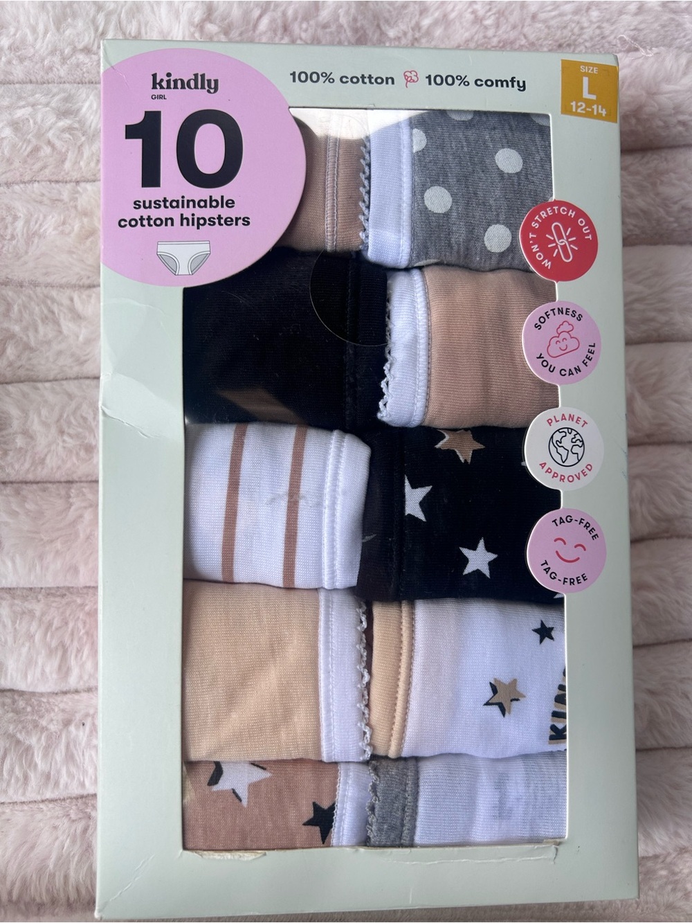 kindly Girls' Cotton Hipsters Underwear - Pack of 10, Beige Pink Black White